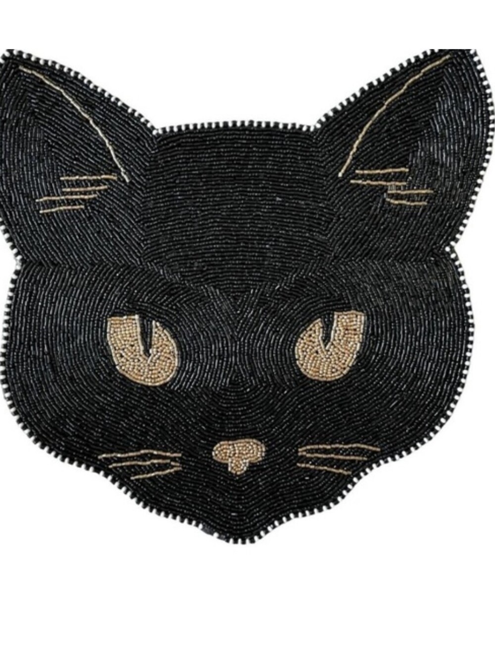 Black & Gold Cat Face Beaded Placemat